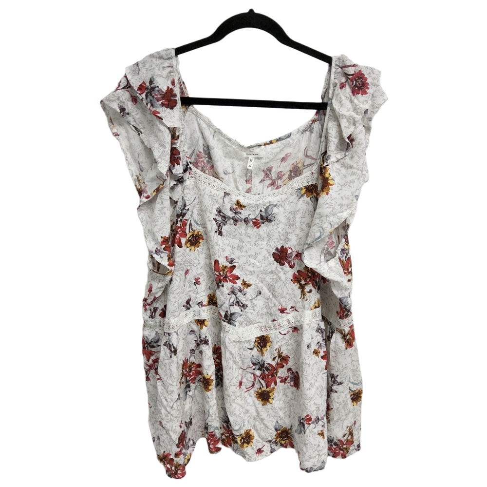 NWOT Maurices women's short ruffle sleeve white floral blouse size 2XL